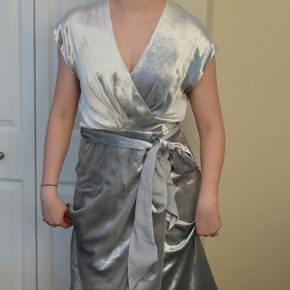 NWT J. Crew Silver Velvet Wrap Dress - Picture 1 of 13